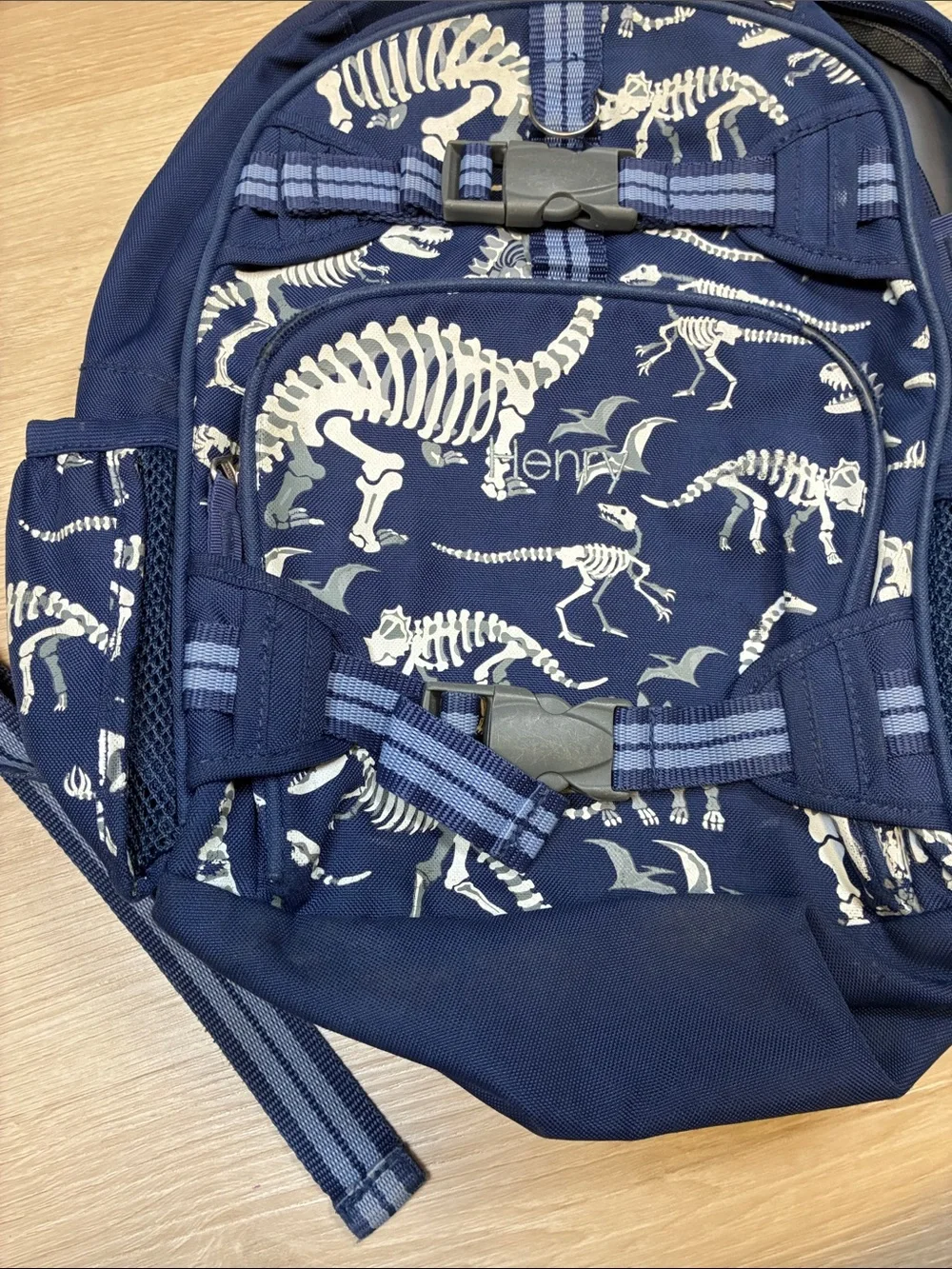 Pottery Barn Kids 16” Navy Dinosaur Skeleton Backpack HENRY customization
